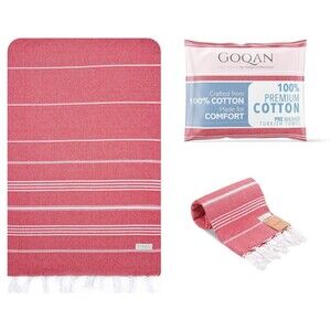 GOQAN Turkish Beach Towel Oversized 39x71 Red Thin, Lightweight, 100% Cotton